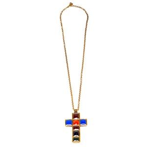 GUCCI Multicolor Byzantine Cross Pendant Necklace